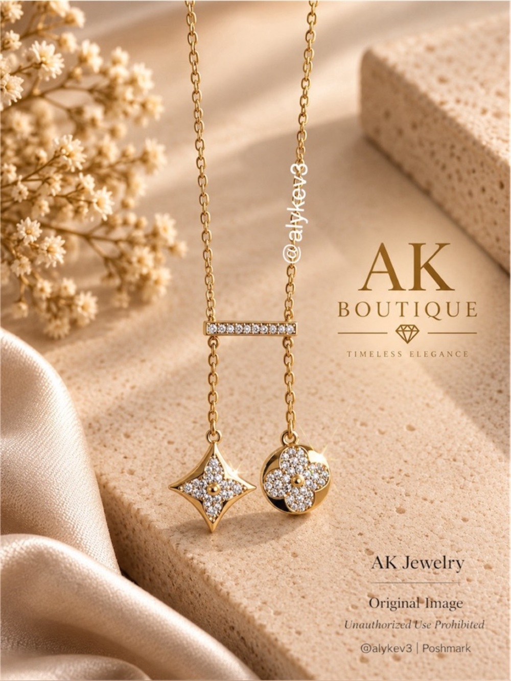 💎18K LUXURY Gold Pavé Double Charm Drop Necklace | by AK Jewelry™